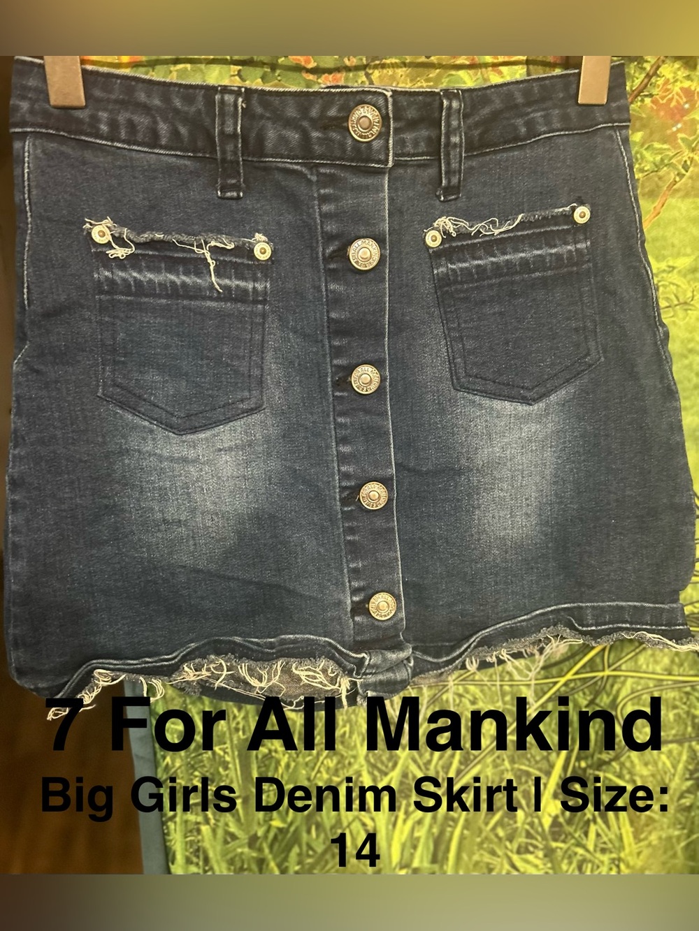 7 For All Mankind Big Girls Dark Blue Denim Button-Front Mini Skirt / Size:14
